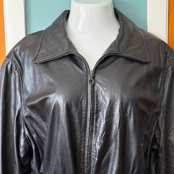 Lane Bryant Black Leather Jacket Belted Womens Size 22/24 Short MOTO Biker - Picture 3 of 16